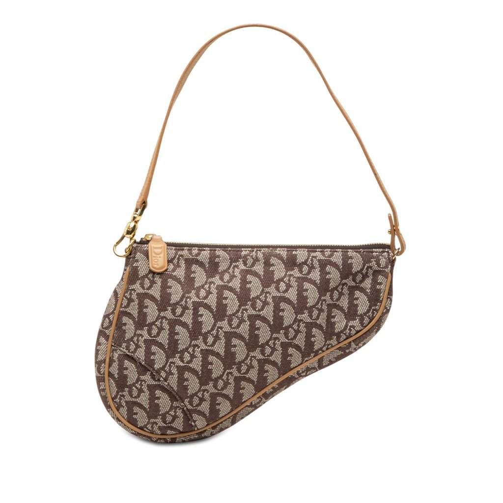 Dior Mini Diorissimo Canvas Saddle Pochette Brown Very good - Front View