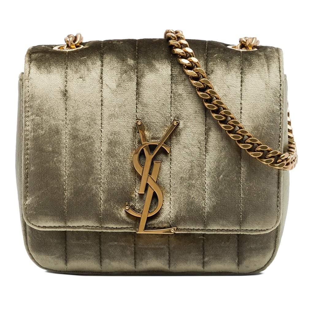 Saint Laurent Small Velvet Monogram Vicky Chain Bag Brown Very good - Front View