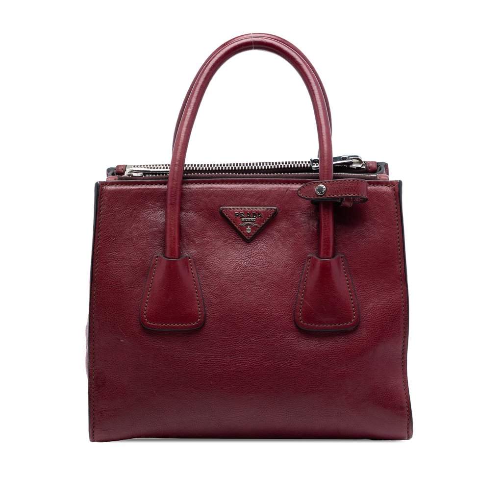 Prada Glace Calf Twin Pocket Satchel Red Leather Very good condition - Front View