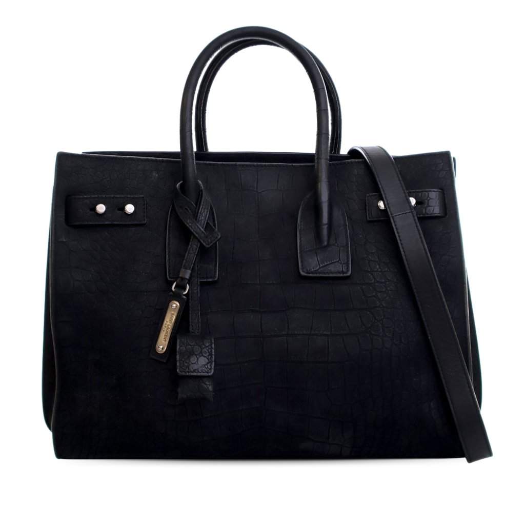 Saint Laurent Small Croc Embossed Suede Sac De Jour Satchel Black Leather Very good condition - Front View