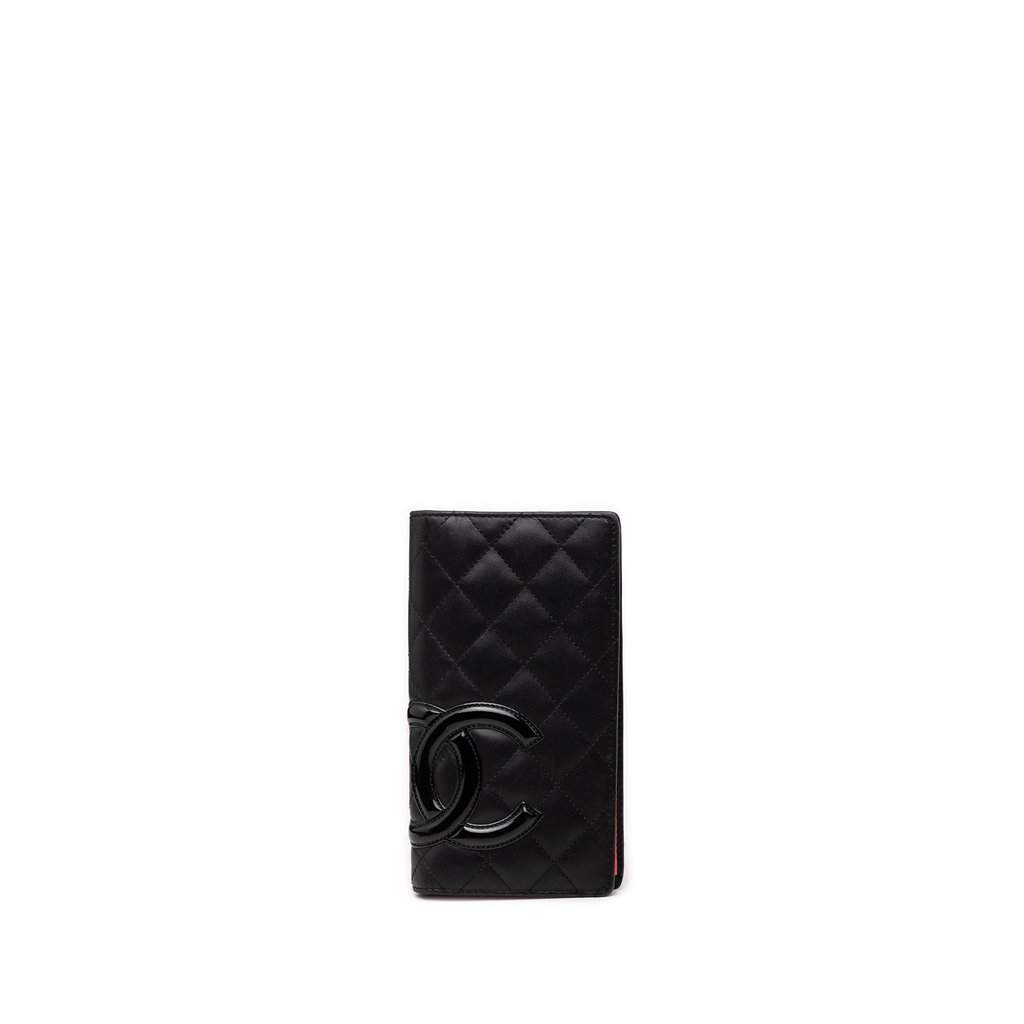 Chanel Quilted Lambskin Cambon Ligne Bifold Wallet Black Leather Very good - Front View