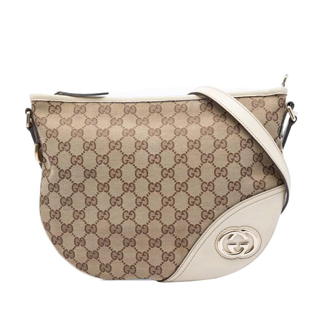 Gucci Medium GG Canvas New Britt Half Moon Crossbody Beige Very good condition - Front View