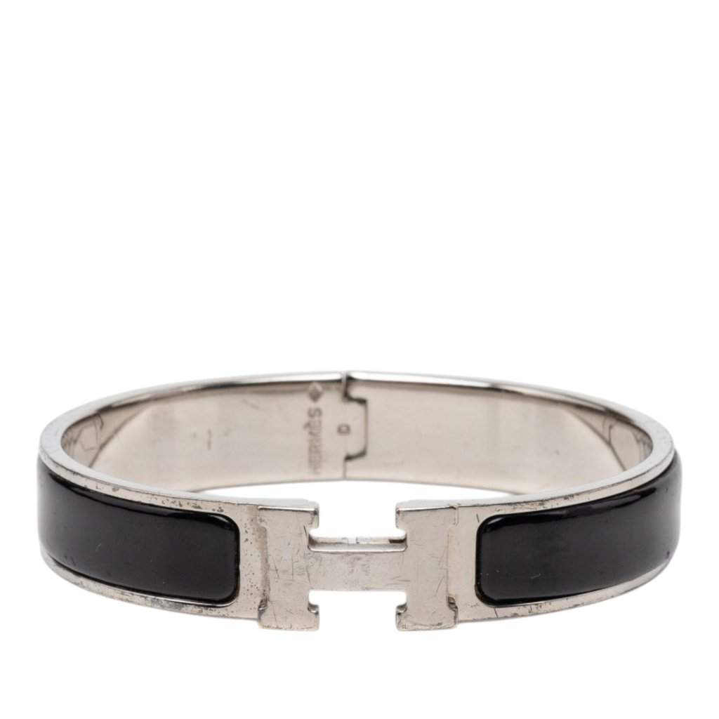Hermès Narrow Enamel Clic H Bracelet PM Black Very good condition - Front View