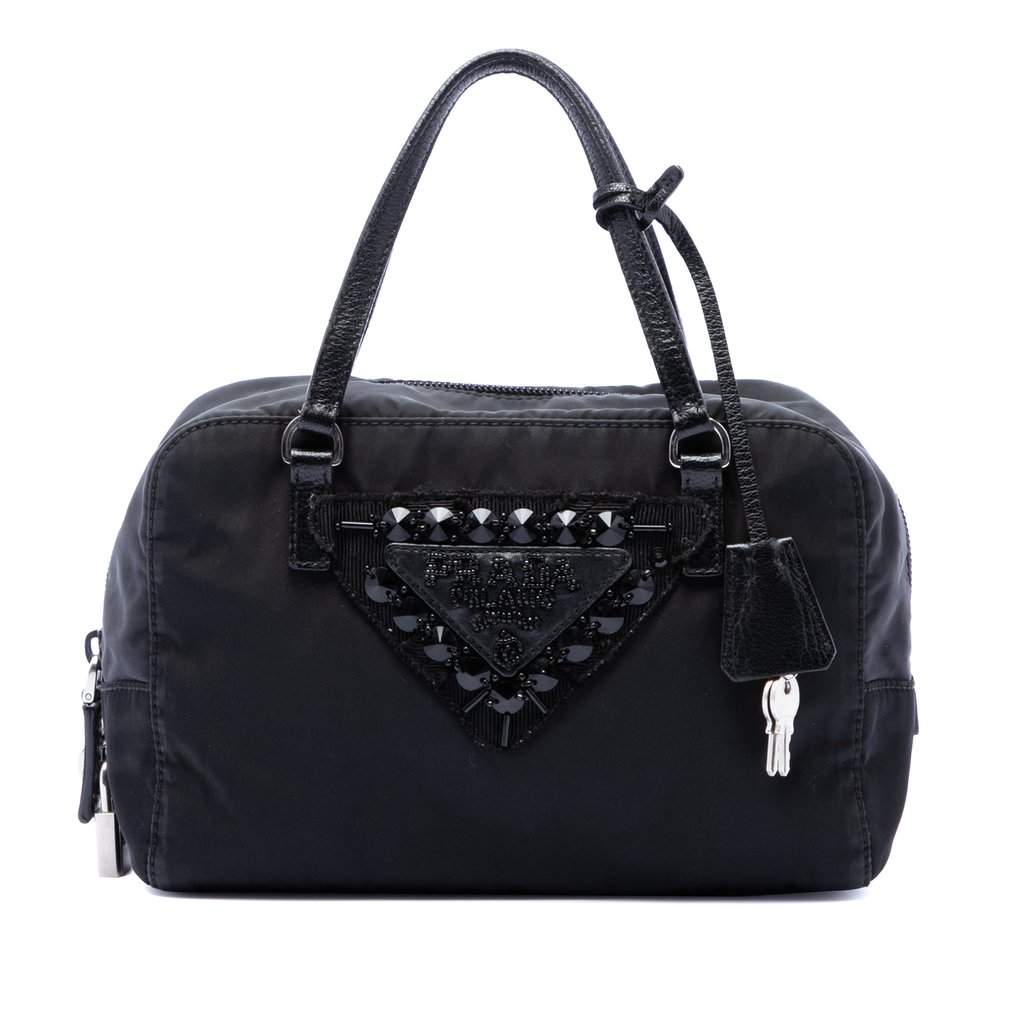 Prada Tessuto Beaded Handbag Black Very good condition - Front View