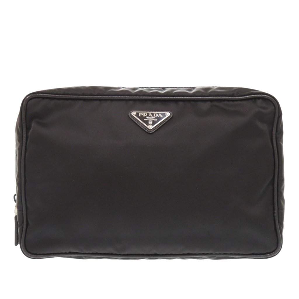 Prada Saffiano Trimmed Tessuto Clutch Black Very good condition - Front View