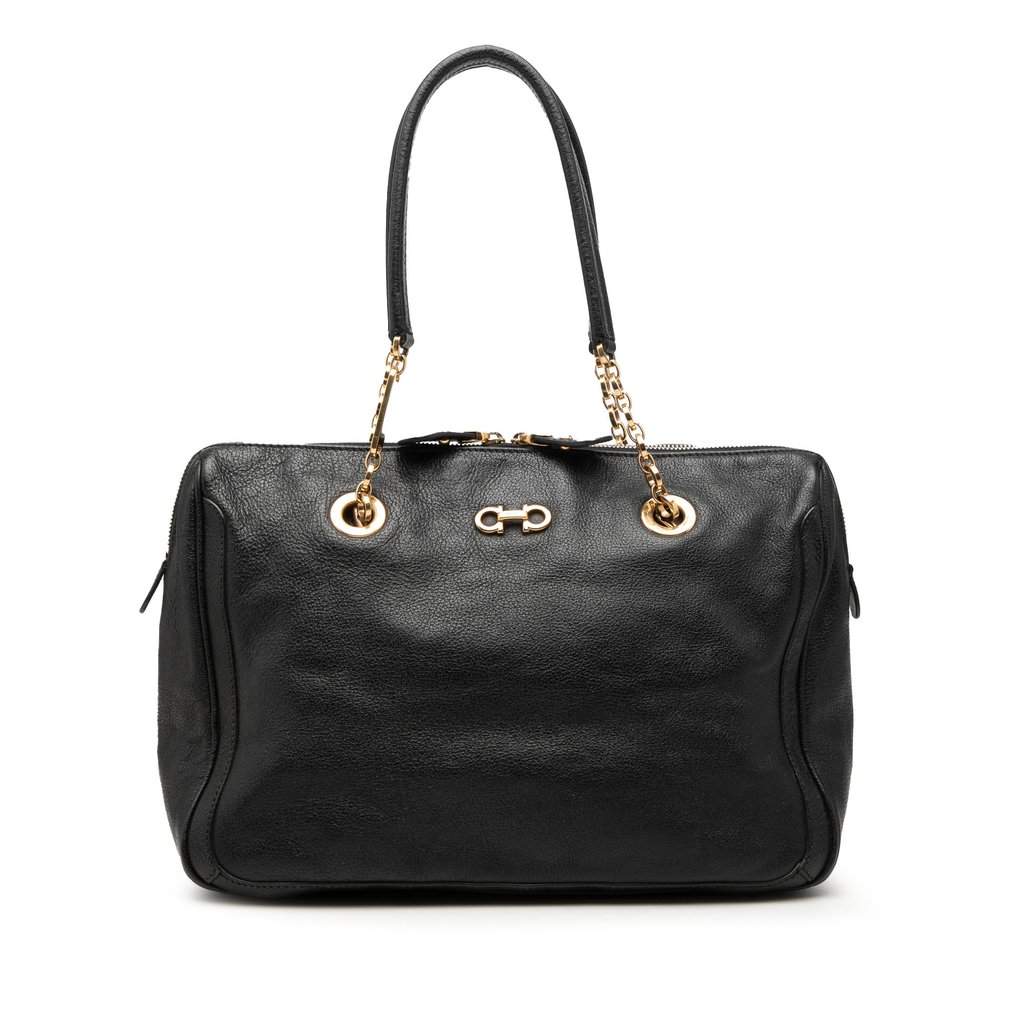 Salvatore Ferragamo Buffalo Leather Fanya Chain Tote Black Leather Very good condition - Front View
