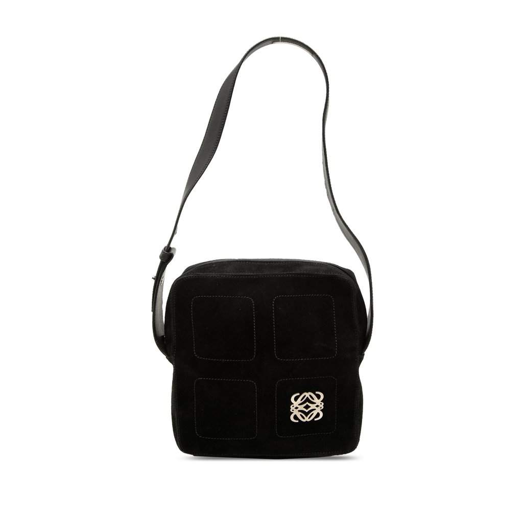 LOEWE Suede Anagram Shoulder Bag Black Leather Very good condition - Front View