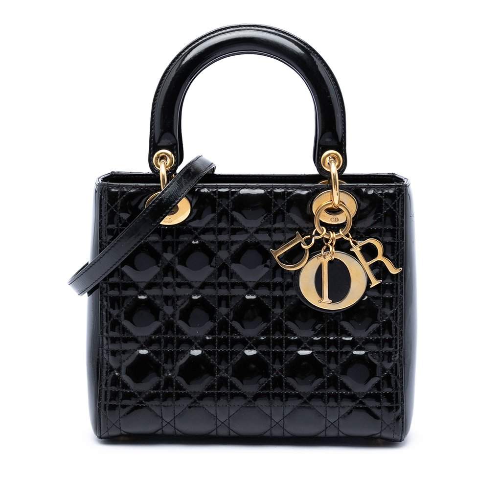 Dior Medium Patent Cannage Lady Dior Black Leather Very good condition - Front View