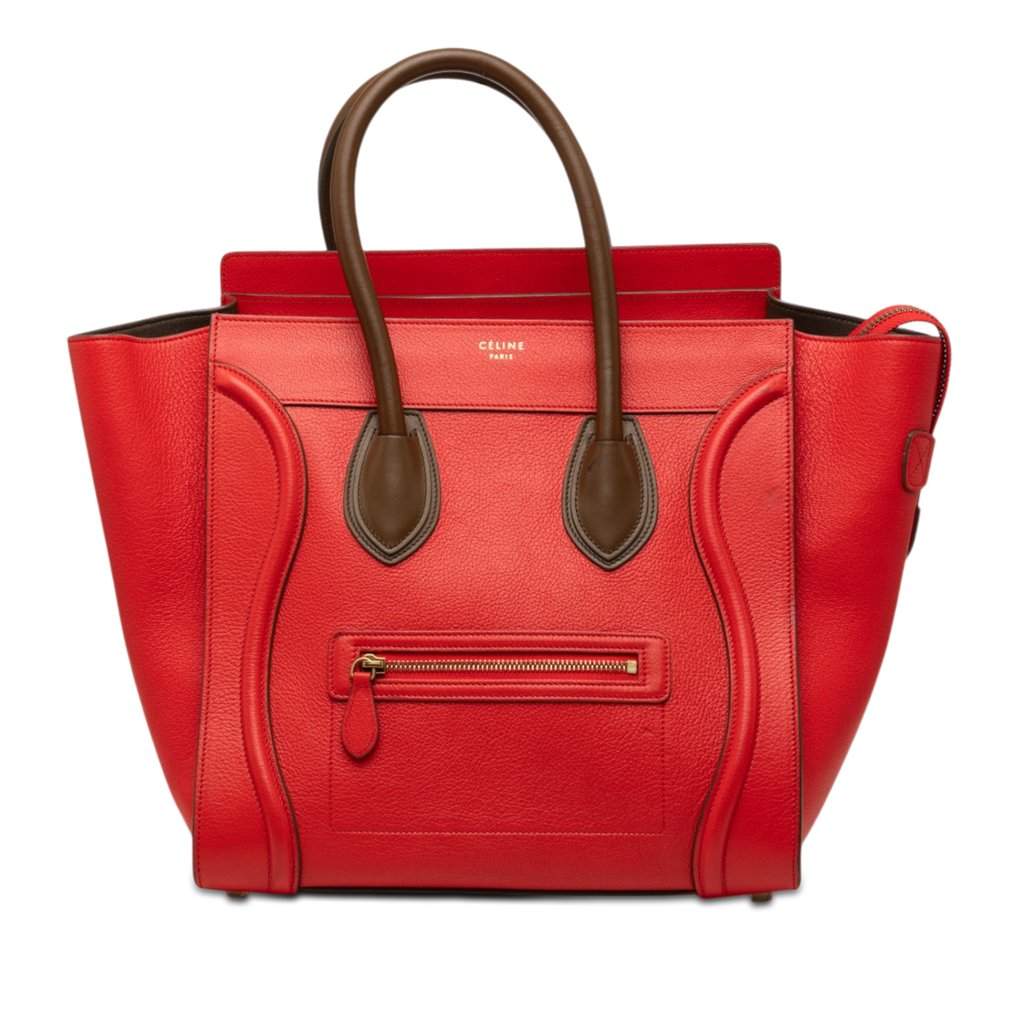 Celine Mini Bicolor Leather Luggage Tote Red Leather Very good - Front View