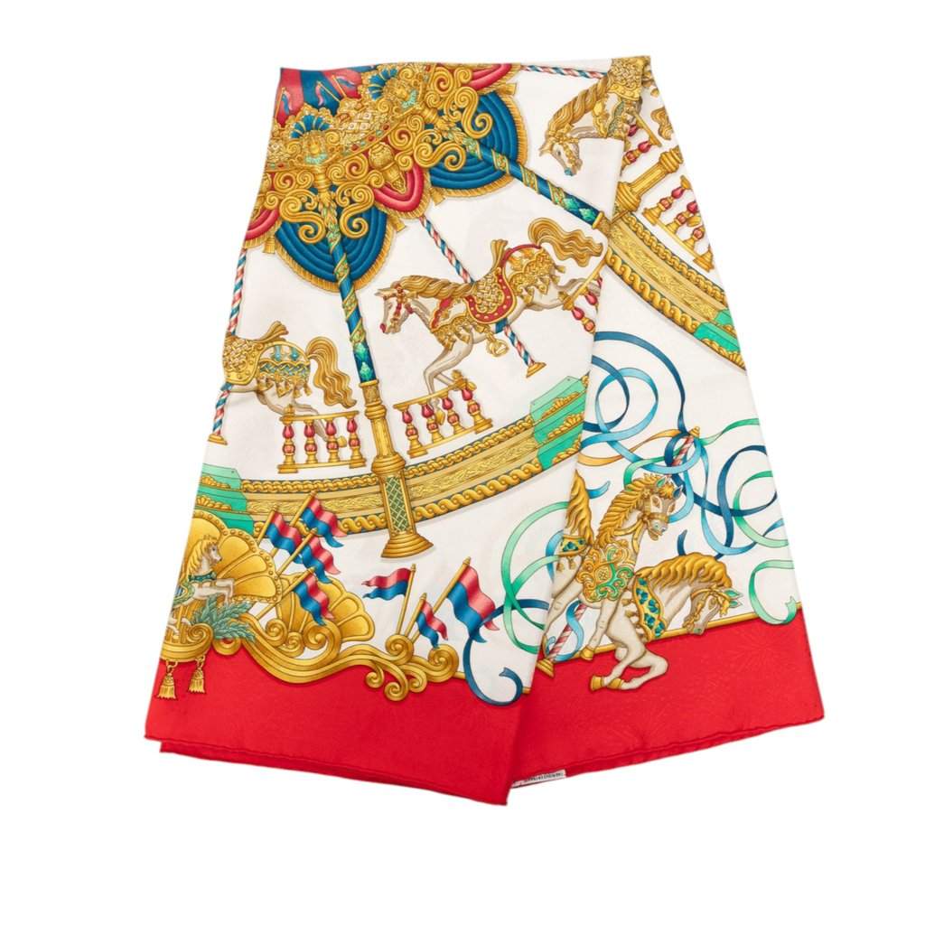 Hermès Luna Park Silk Scarf 90 White Never worn - Front View