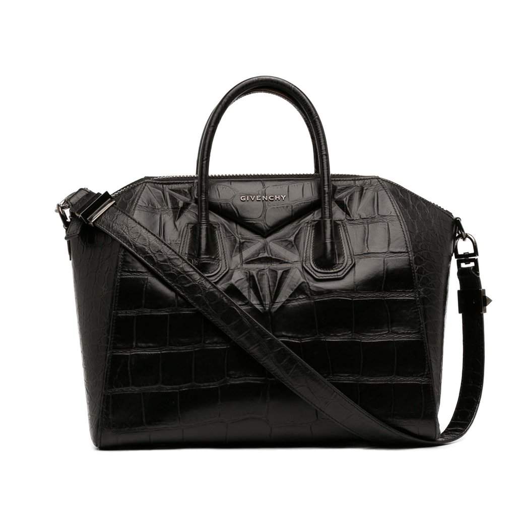 Givenchy Medium Croc Embossed Leather Antigona Satchel Black Leather Very good condition - Front View