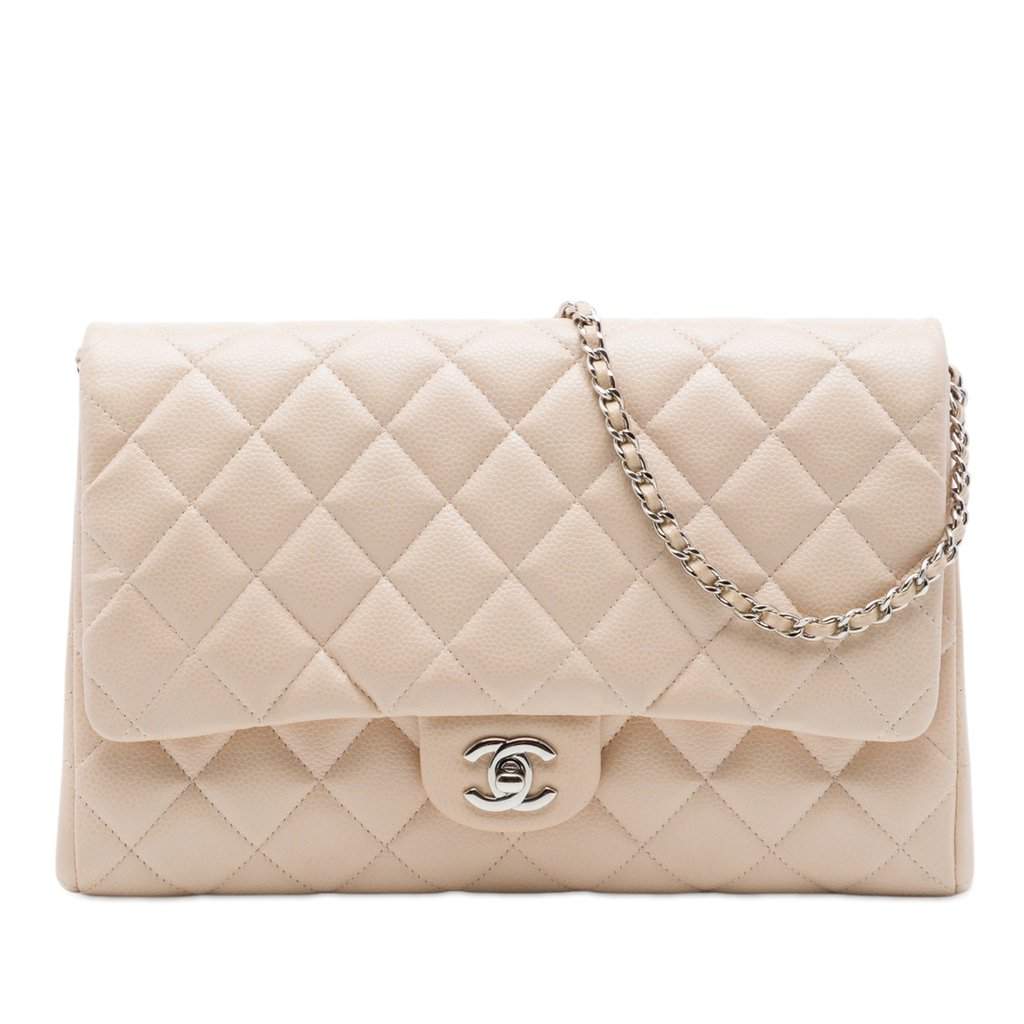 Chanel Quilted Caviar Flap Clutch with Chain Brown Leather Very good - Front View