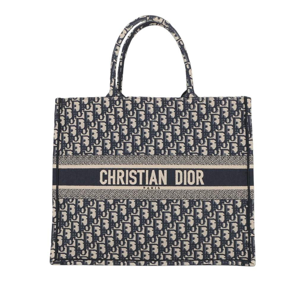 Dior Large Oblique Embroidered Canvas Book Tote Blue Very good condition - Front View