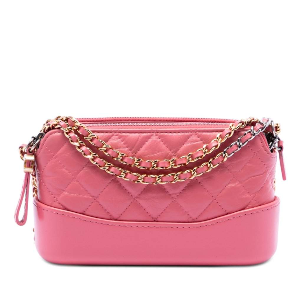 Chanel Quilted Aged Calfskin Gabrielle Double Zip Clutch with Chain Pink Leather Very good condition - Front View