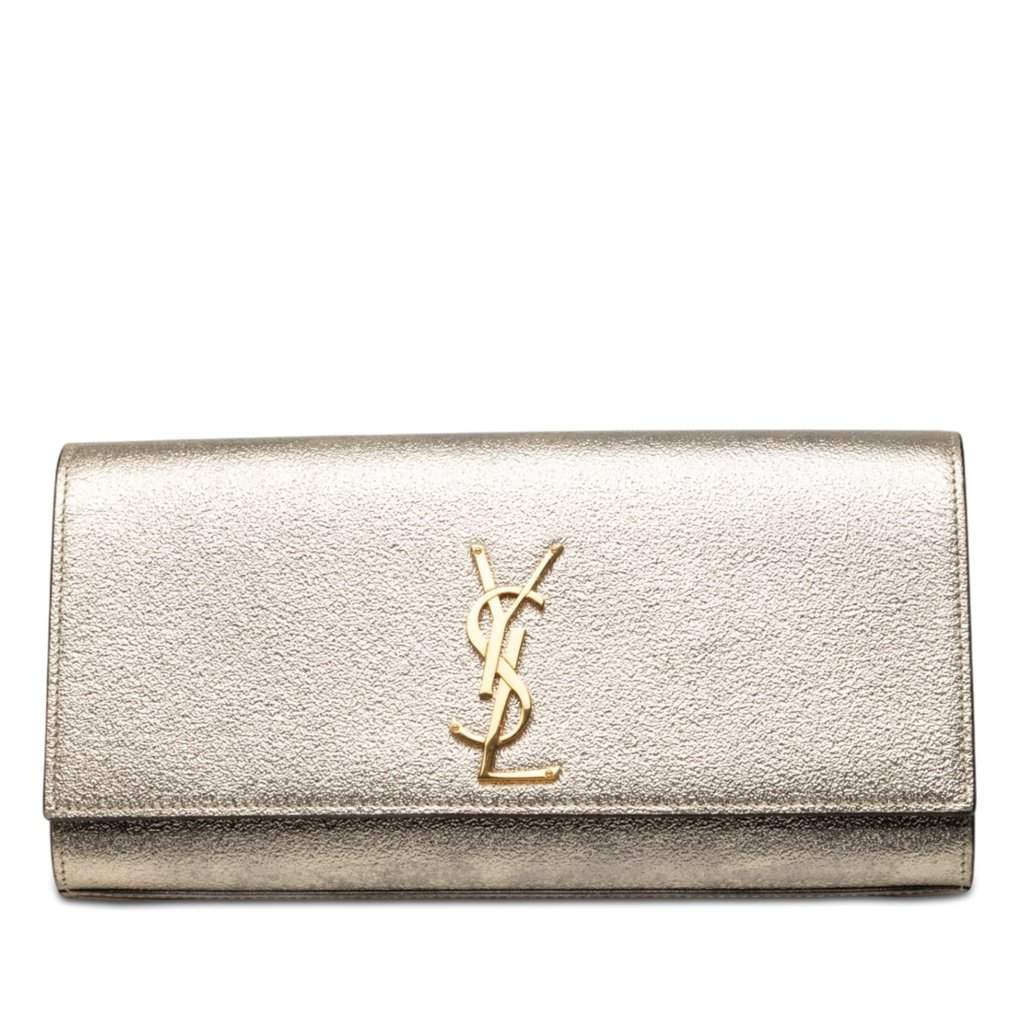 Saint Laurent Metallic Calfskin Cassandre Clutch Gold Leather Very good condition - Front View