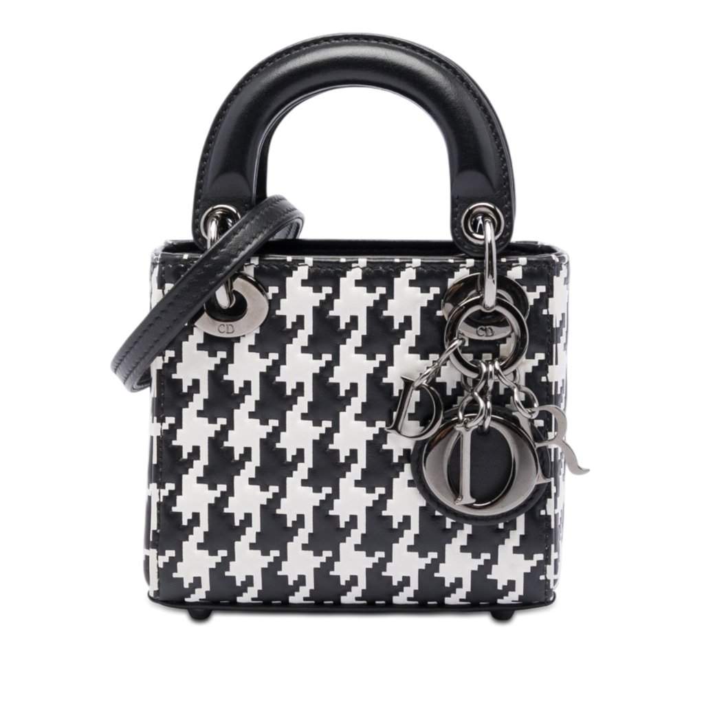 Dior Micro Calfskin Houndstooth Embossed Macro Lady Dior Black Leather Very good condition - Front View