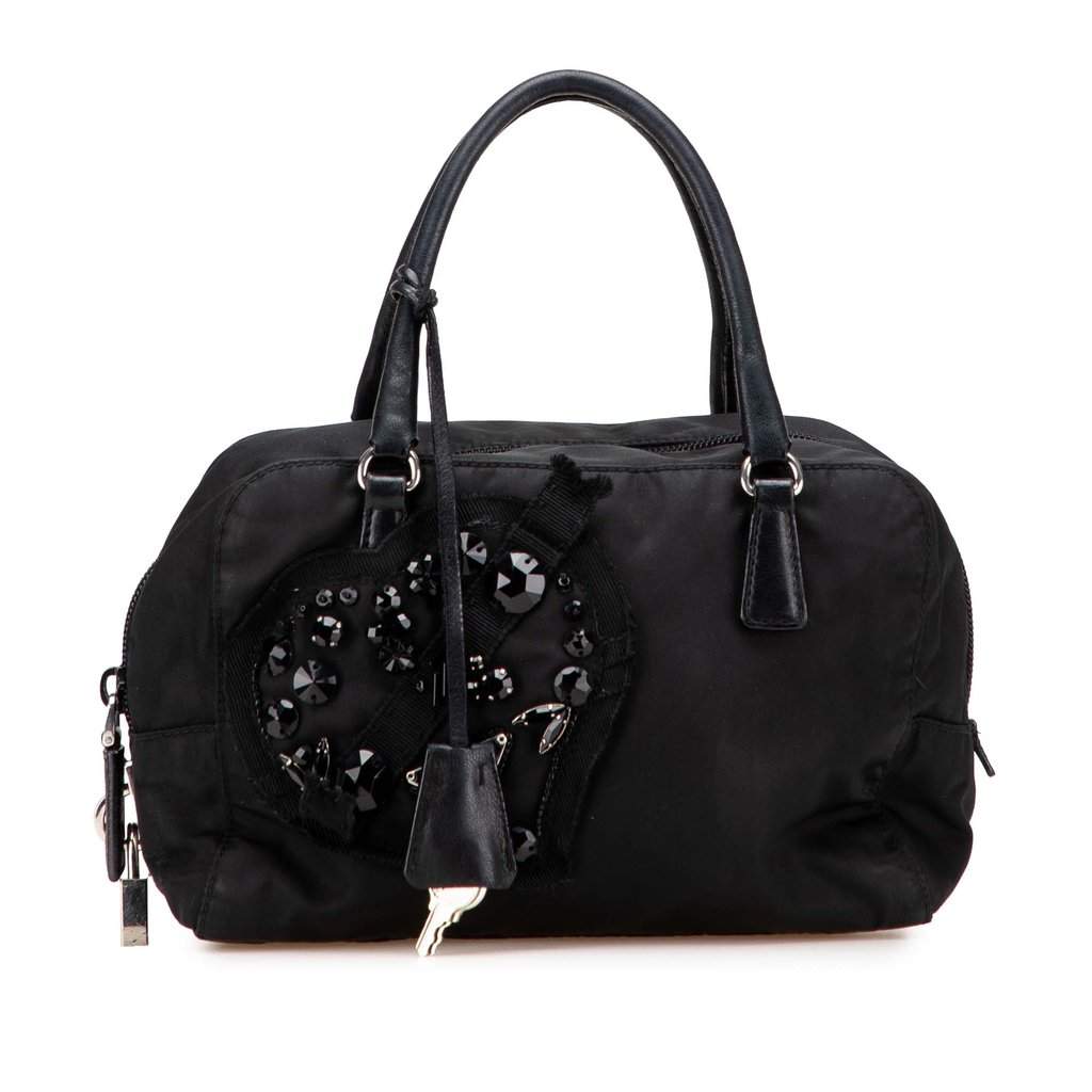 Prada Tessuto Evening Heart Handbag Black Very good condition - Front View