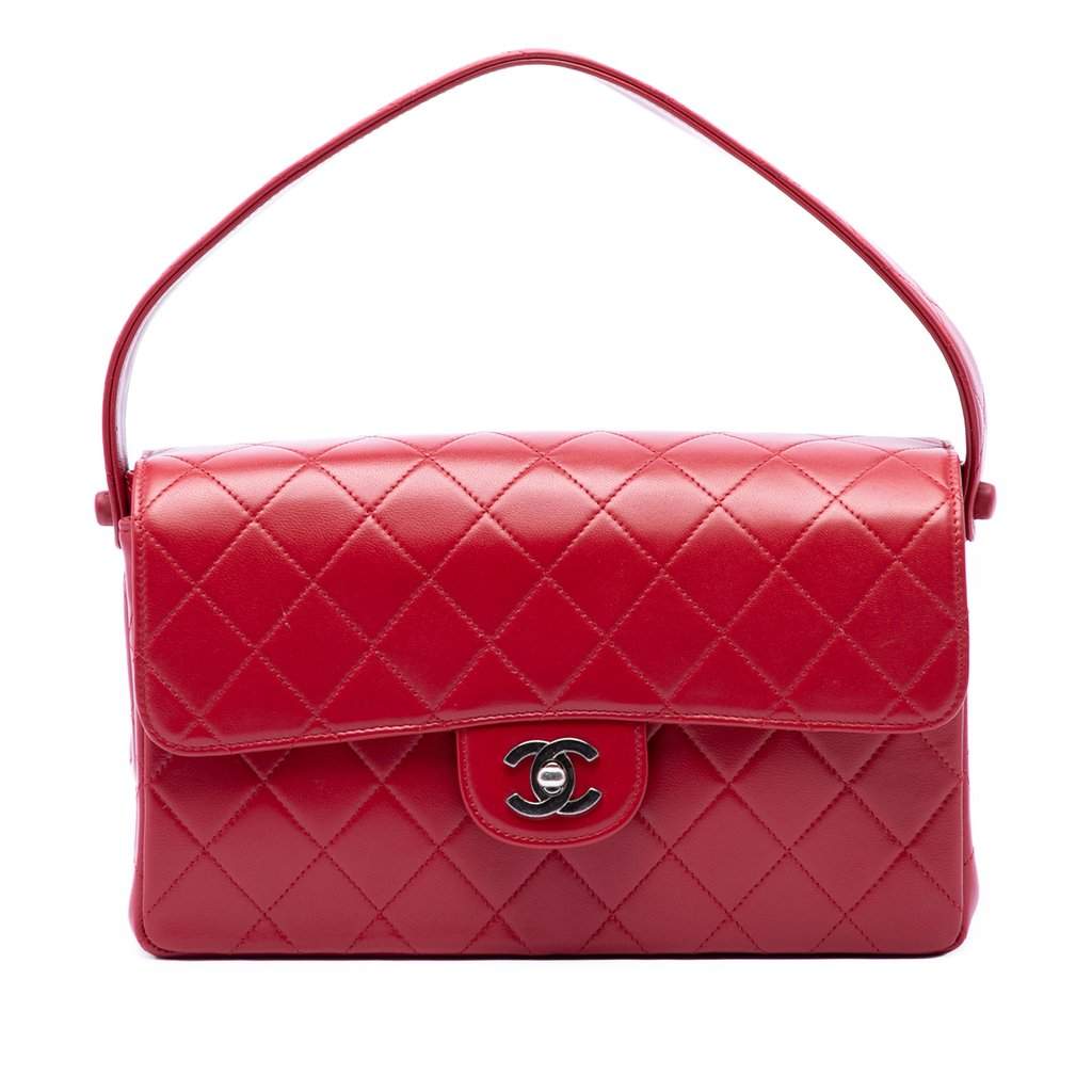 Chanel Medium Quilted Lambskin Top Handle Bag Red Leather Very good condition - Front View