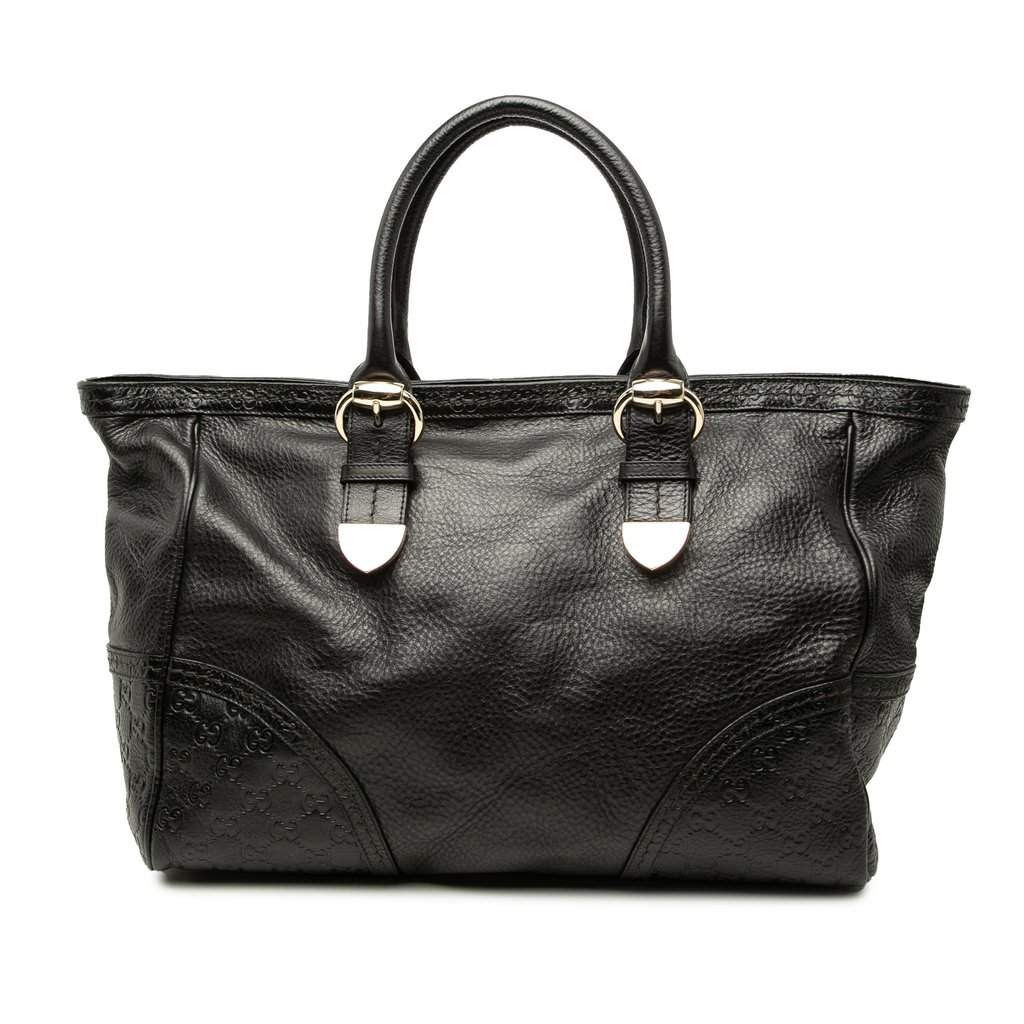 Gucci Guccissima Trimmed Calfskin Signoria Tote Black Leather Very good - Front View