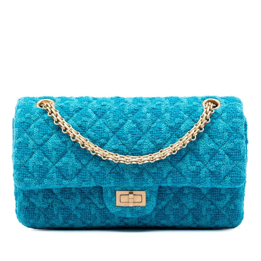 Chanel Quilted Tweed Reissue 2.55 Double Flap 225 Blue Very good condition - Front View