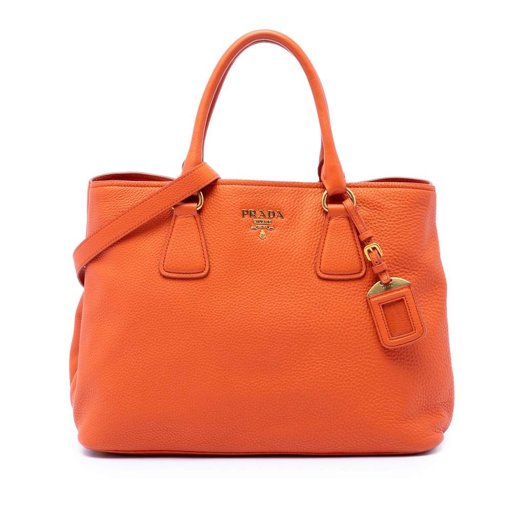 Prada Vitello Daino Open Convertible Tote Orange Leather Very good - Front View
