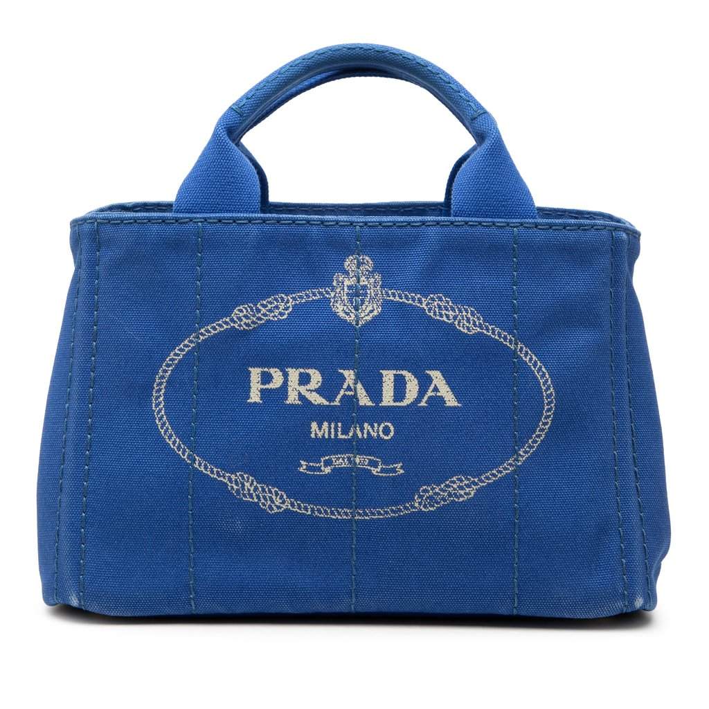 Prada Small Canvas Canapa Logo Satchel Blue Very good condition - Front View