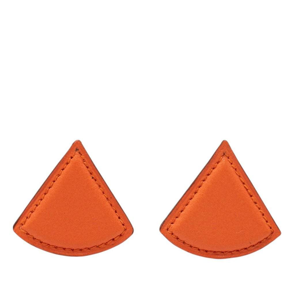 Hermès Swift Triangle Clip On Earrings Orange Leather Very good - Front View