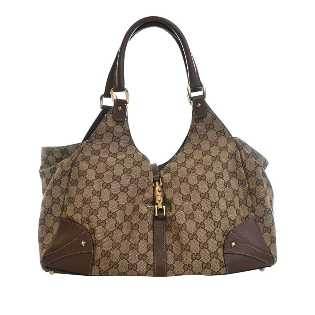 Gucci GG Canvas Nailhead Jackie Bardot Shoulder Bag Beige Very good - Front View