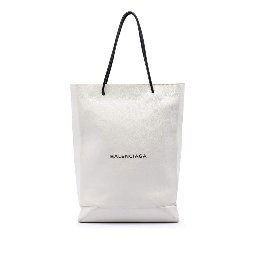 Balenciaga Large Calfskin Logo North South Shopping Tote White Leather Very good condition - Front View