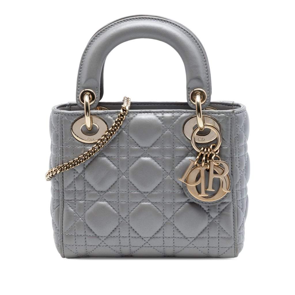 Dior Mini Metallic Lambskin Cannage Lady Dior Other Leather Very good condition - Front View