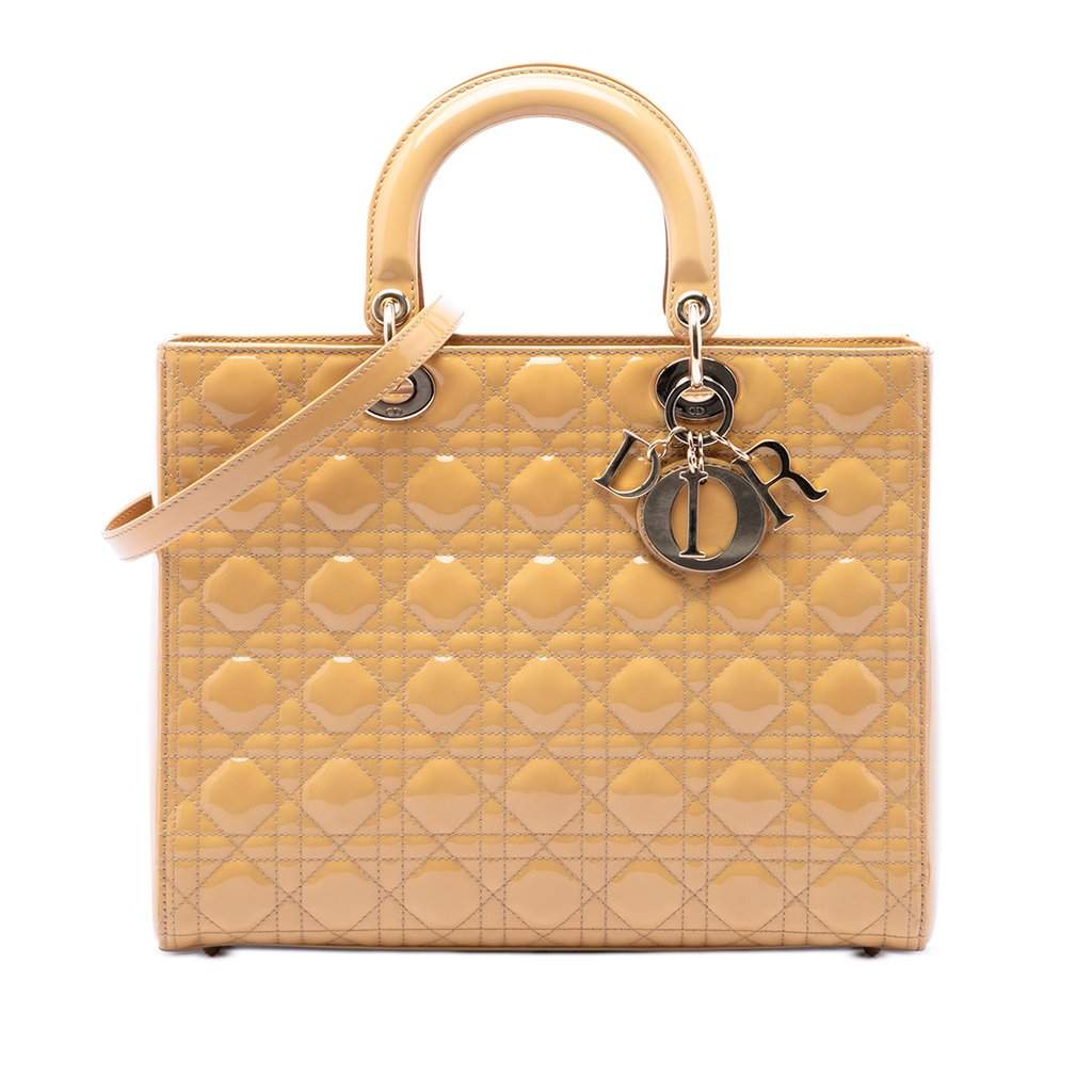 Dior Large Patent Cannage Lady Dior Beige Leather Very good - Front View