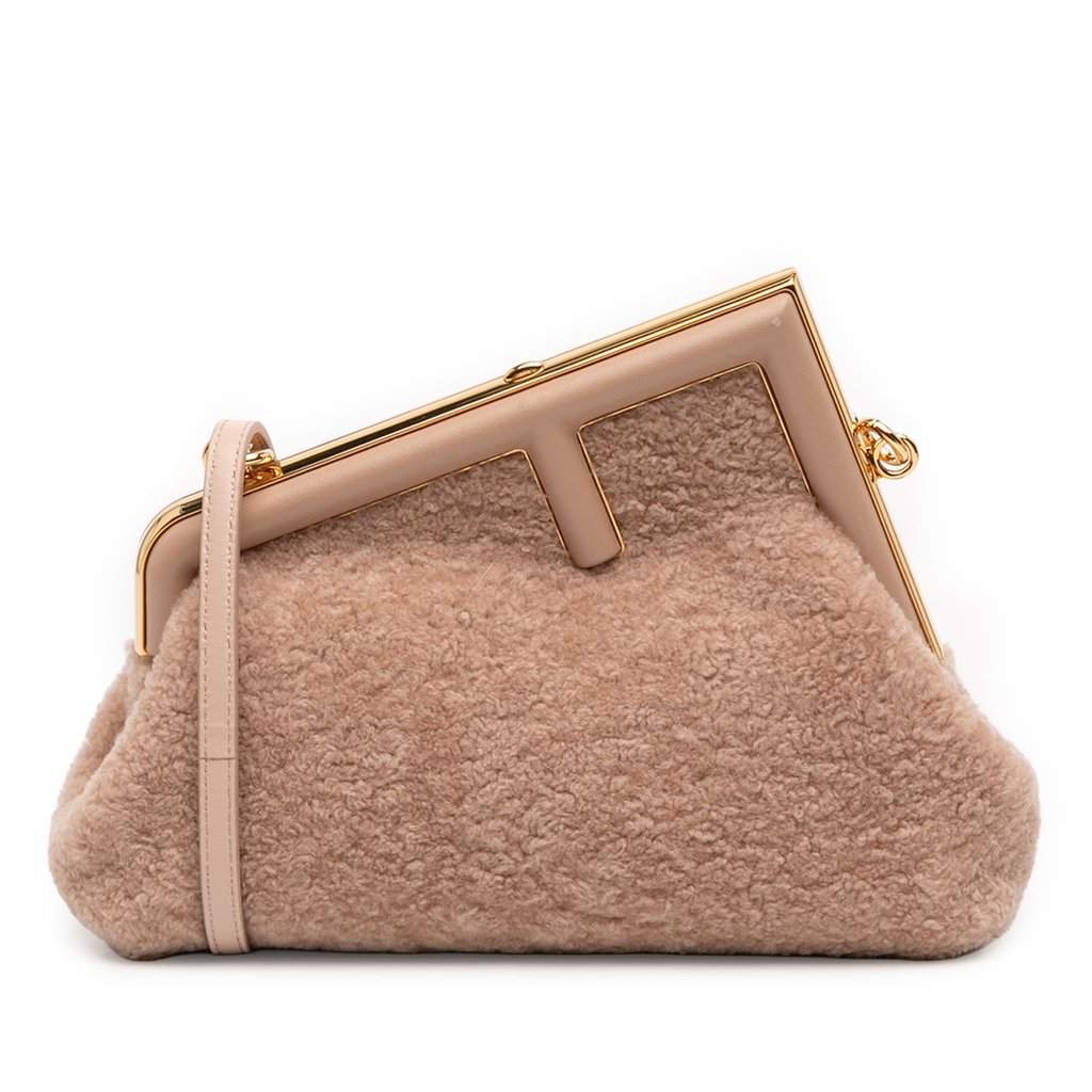 Fendi Small Shearling Fendi First Crossbody Brown Very good - Front View