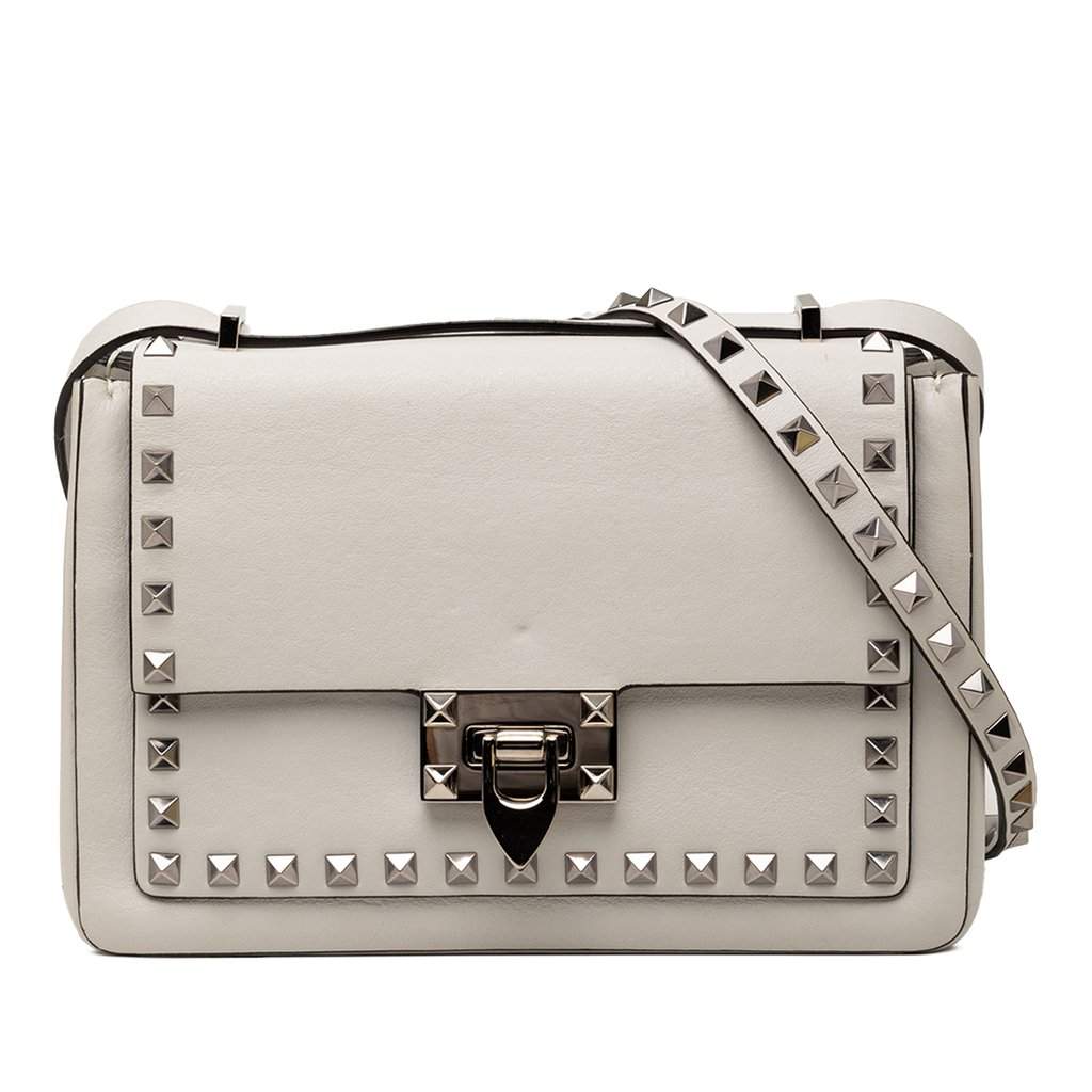 Valentino Leather Rockstud Flip Lock Crossbody Silver Leather Very good condition - Front View