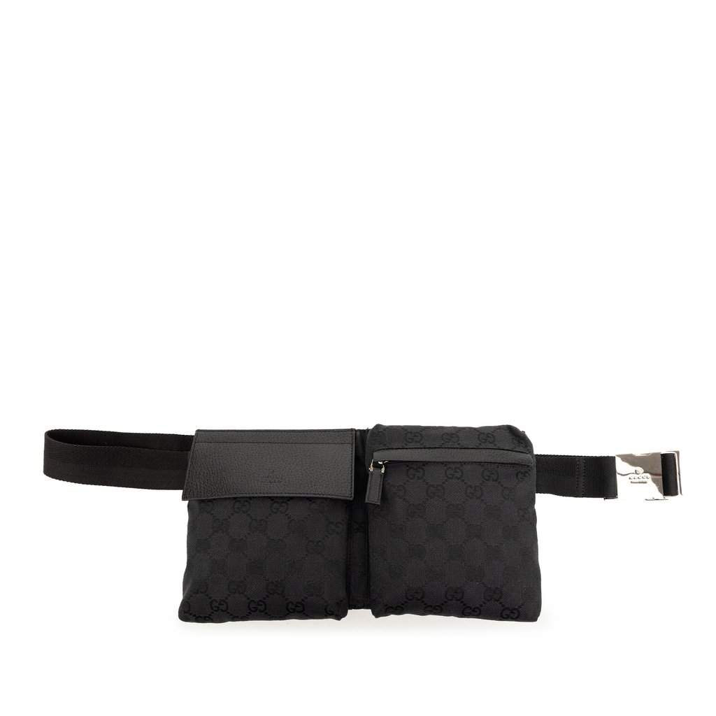 Gucci GG Canvas Double Pocket Belt Bag Black Very good - Front View