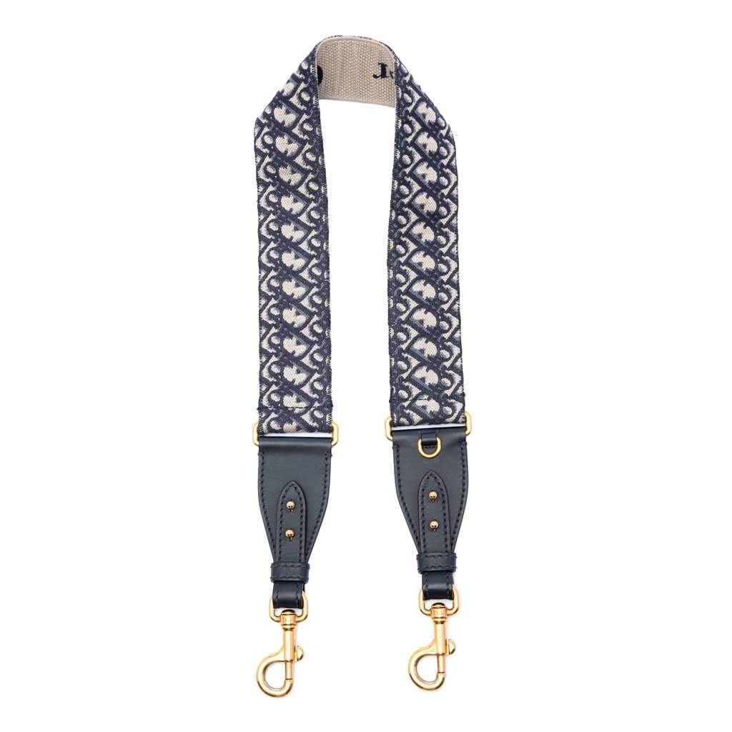 Dior Oblique Embroidered Canvas Bag Strap Blue Very good - Front View