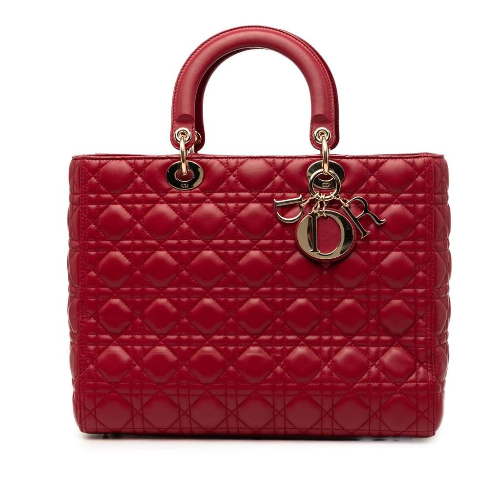 Dior Large Lambskin Cannage Lady Dior Red Leather Very good - Front View