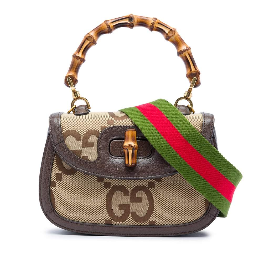 Gucci Small Jumbo GG Canvas Web Bamboo 1947 Top Handle Bag Beige Very good - Front View