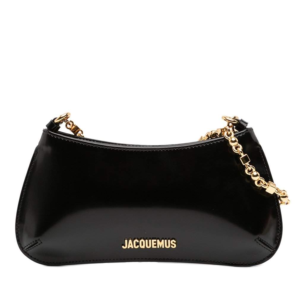 Jacquemus Patent Le Petit Bisou Chain Shoulder Bag Black Leather Very good condition - Front View