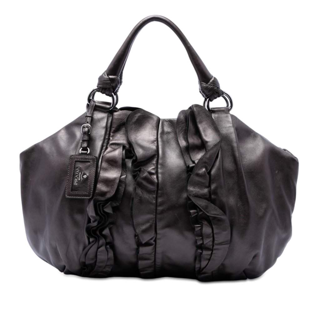 Prada Metallic Nappa Mordore Ruffle Tote Brown Leather Very good - Front View