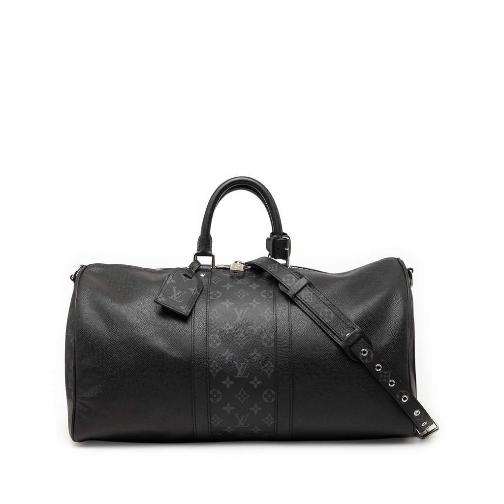 Louis Vuitton Taiga Keepall Bandouliere 50 Black Leather Very good condition - Front View