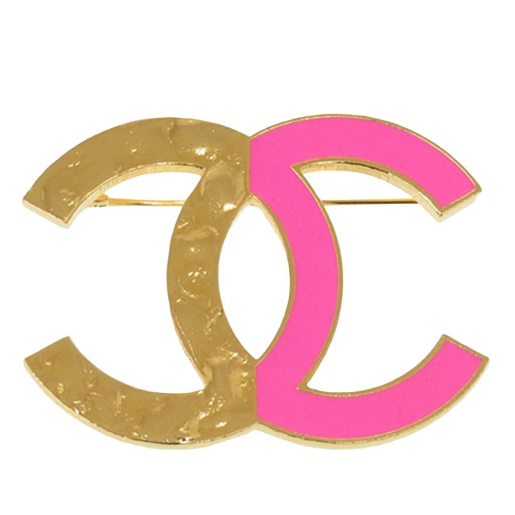Chanel CC Gold Plated Enamel Bicolor Pin Brooch Gold Metal Very good condition - Front View