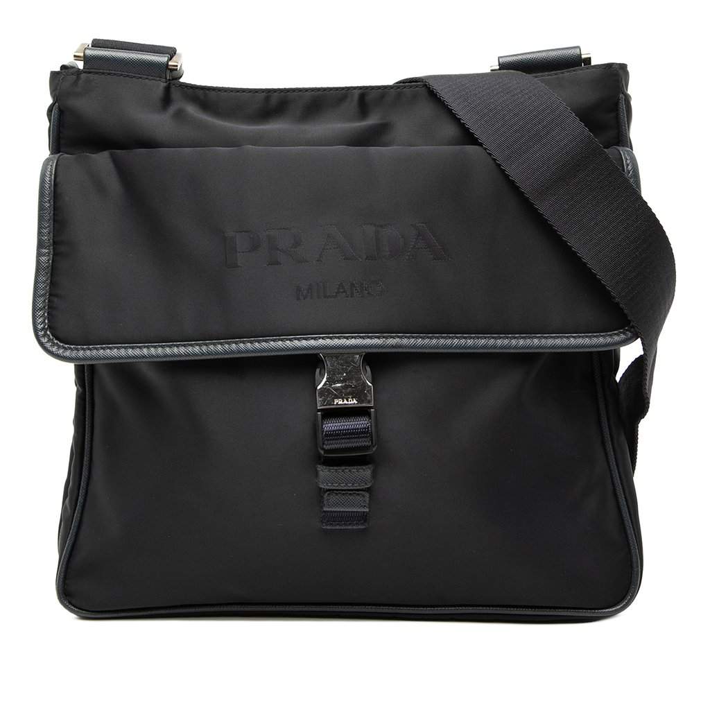 Prada Saffiano Trimmed Tessuto Zip Top Crossbody Black Very good condition - Front View
