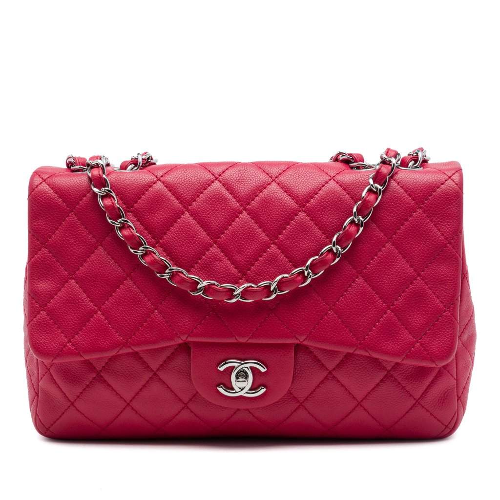 Chanel Jumbo Classic Caviar Single Flap Pink Leather Very good condition - Front View