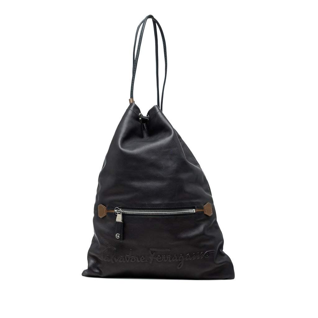 Salvatore Ferragamo Leather Kentucky Drawstring Backpack Black Leather Very good - Front View