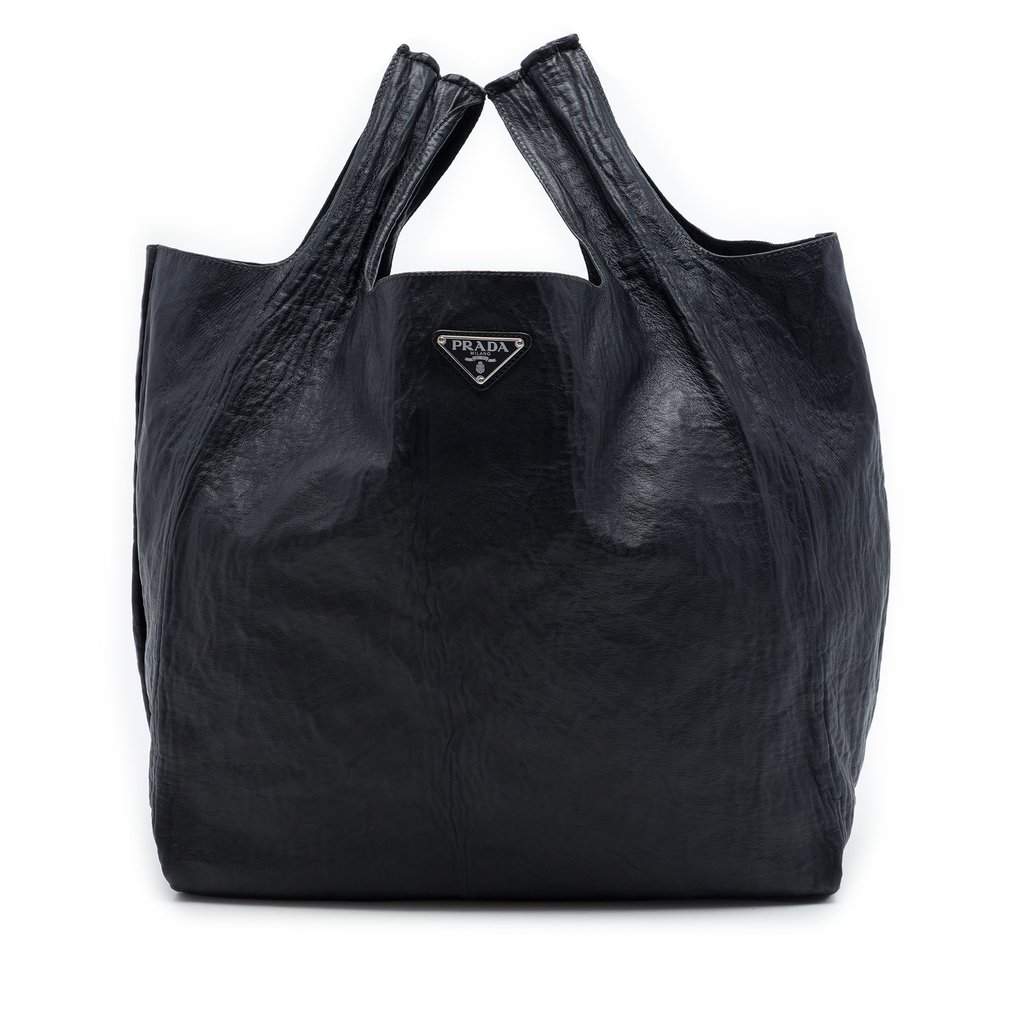 Prada Crinkled Nappa Tote Black Leather Very good - Front View