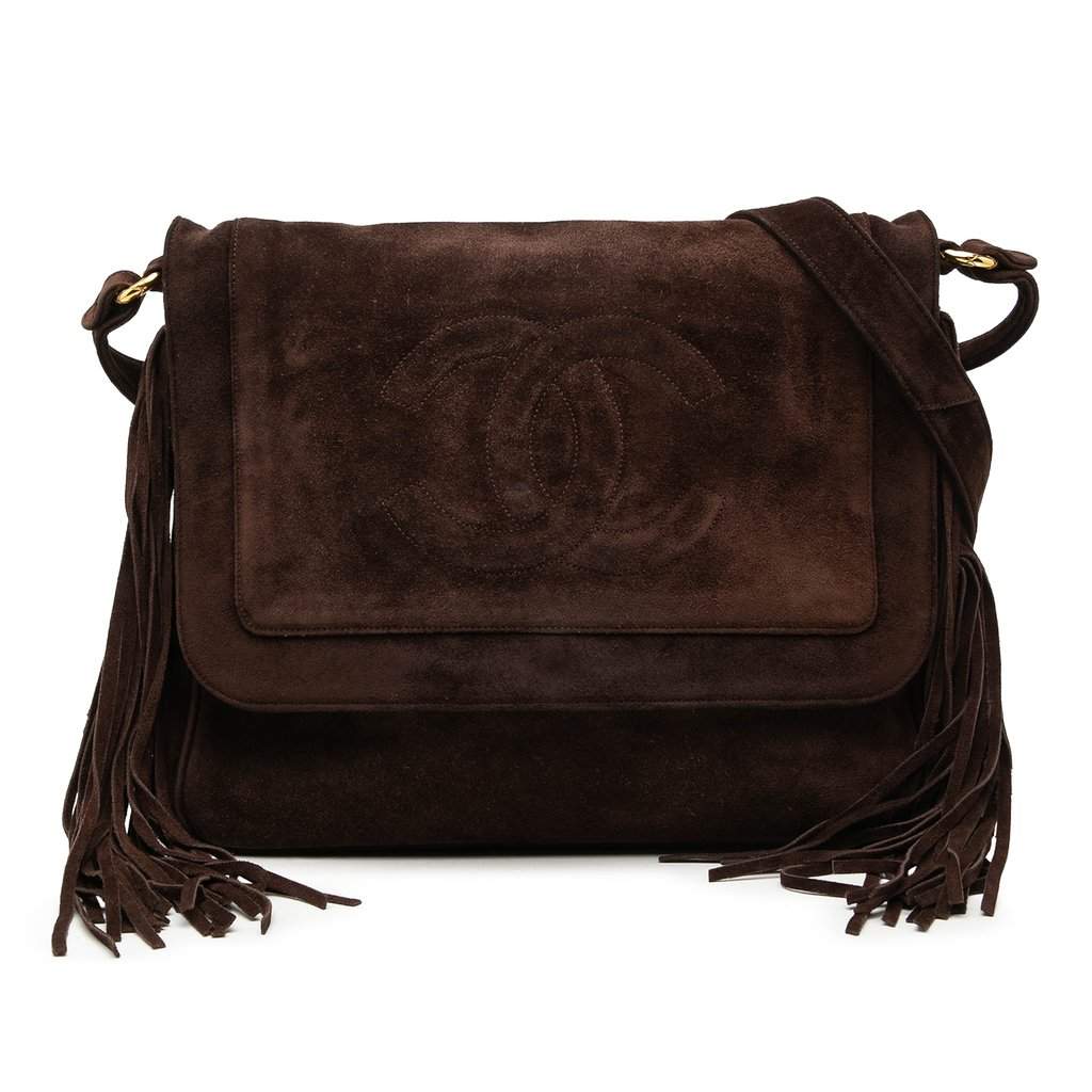 Chanel CC Suede Tassel Flap Crossbody Brown Leather Good condition - Front View