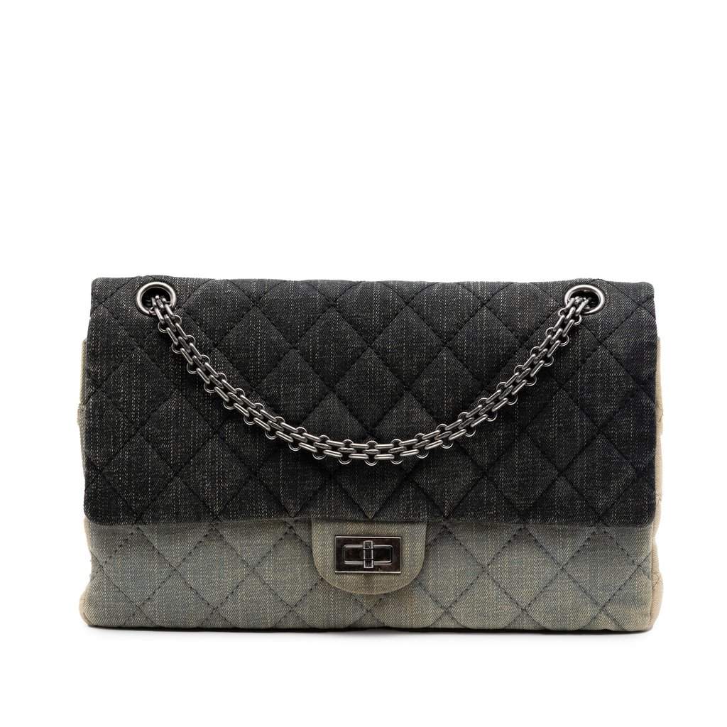 Chanel Tricolor Quilted Denim Reissue 2.55 Double Flap 226 MultiColor Very good condition - Front View