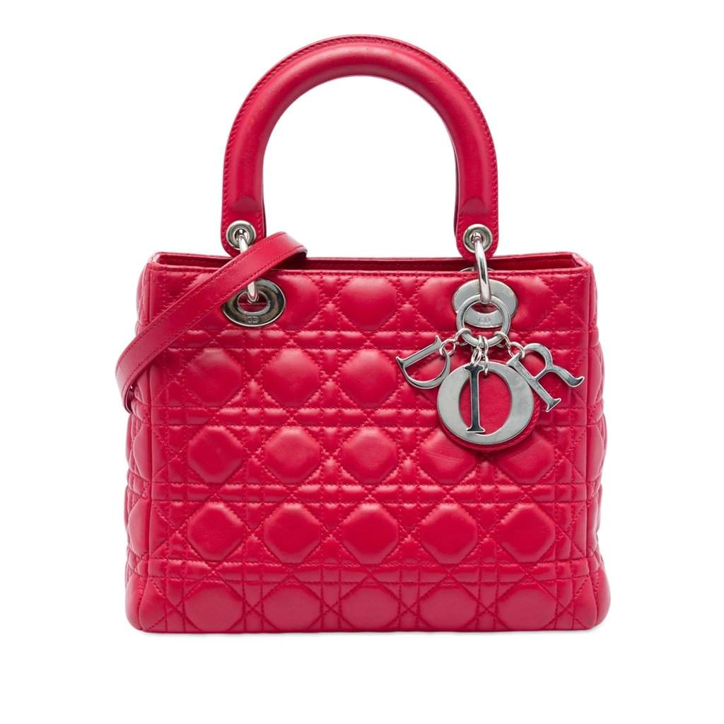 Dior Medium Calfskin Cannage Lady Dior Red Leather Very good - Front View