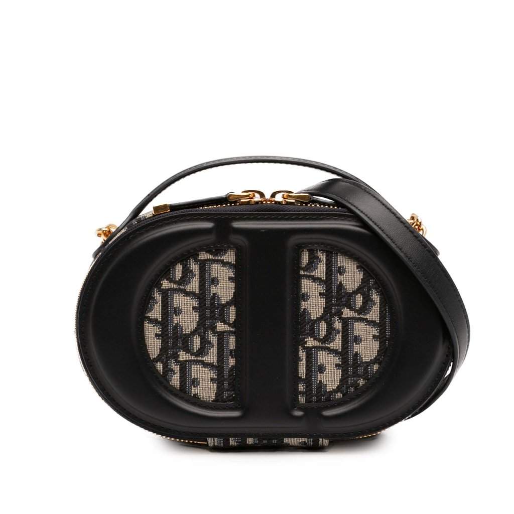 Dior Leather and Oblique Canvas CD Oval Camera Bag Black Leather Very good condition - Front View