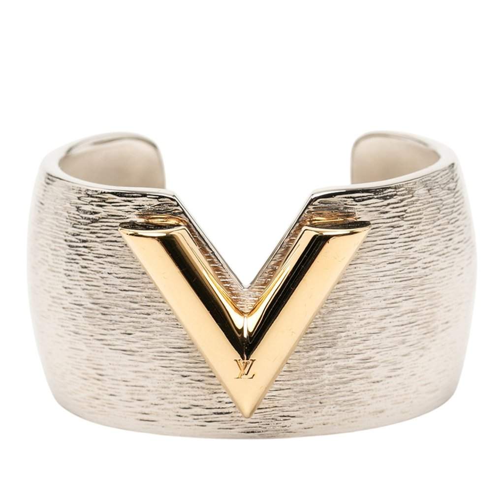 Louis Vuitton Textured Brass Essential V Colorama Open Cuff Bracelet Silver Metal Very good condition - Front View